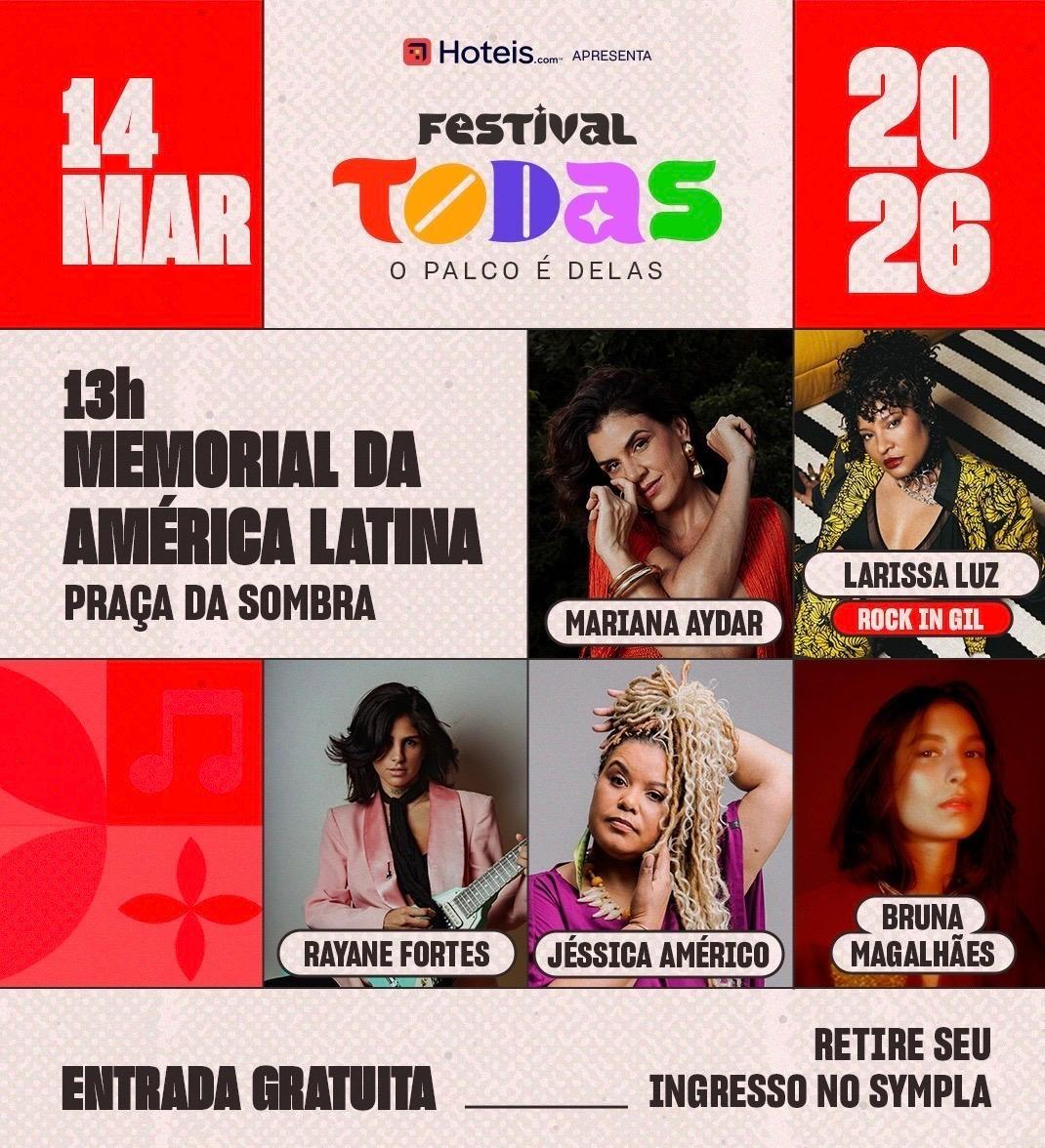Festival Todas - O Palco é Delas espalha os acordes femininos do presente e do futuro em apresentações gratuitas na Praça da Sombra, no Memorial da América Latina