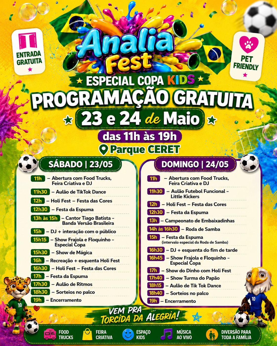 Anália Fest Especial Copa leva programação gratuita para famílias no CERET