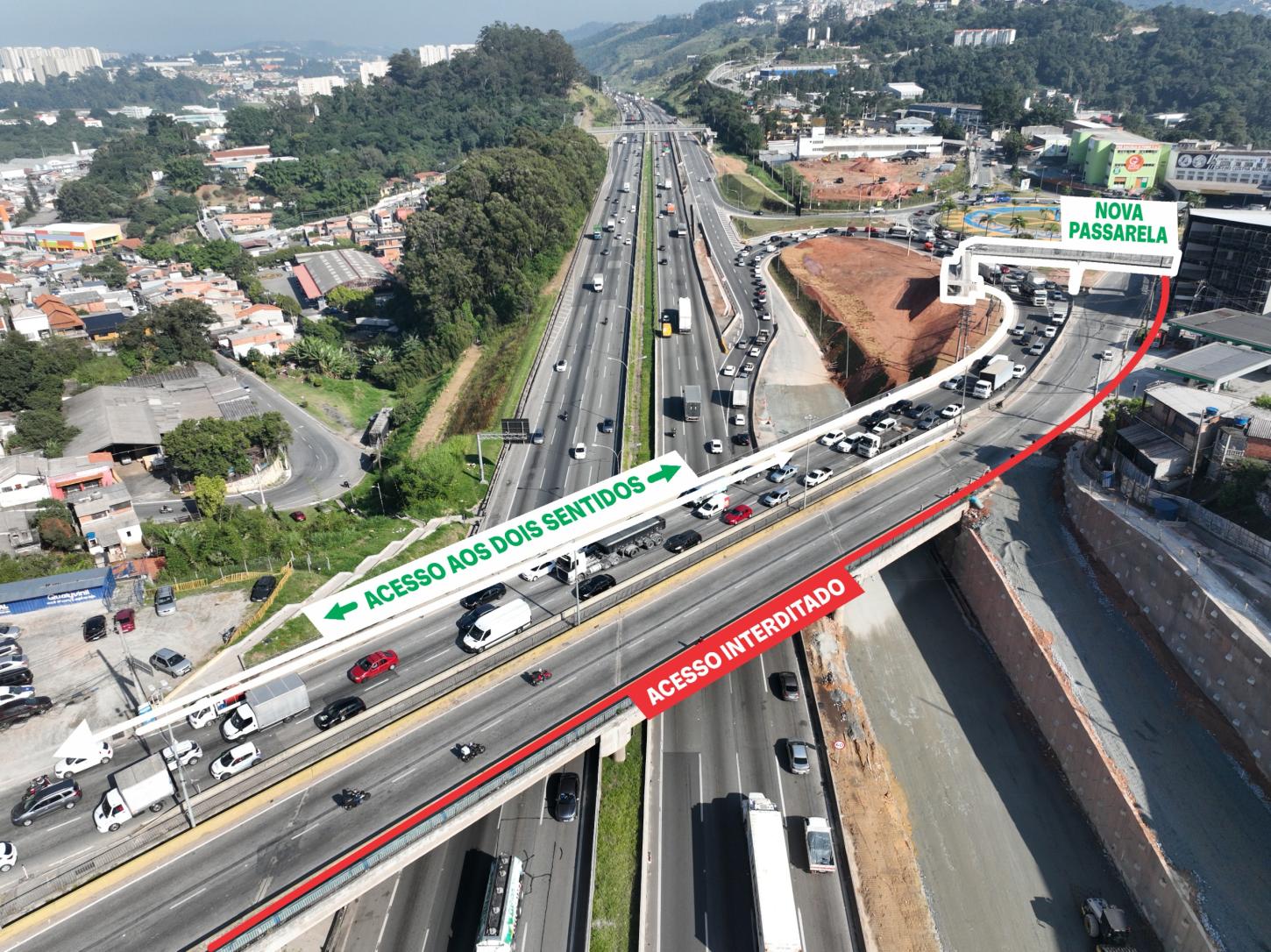Obras nas marginais da Castello Branco alteram circulação de pedestres no Viaduto Ottone Rusalen, em Barueri