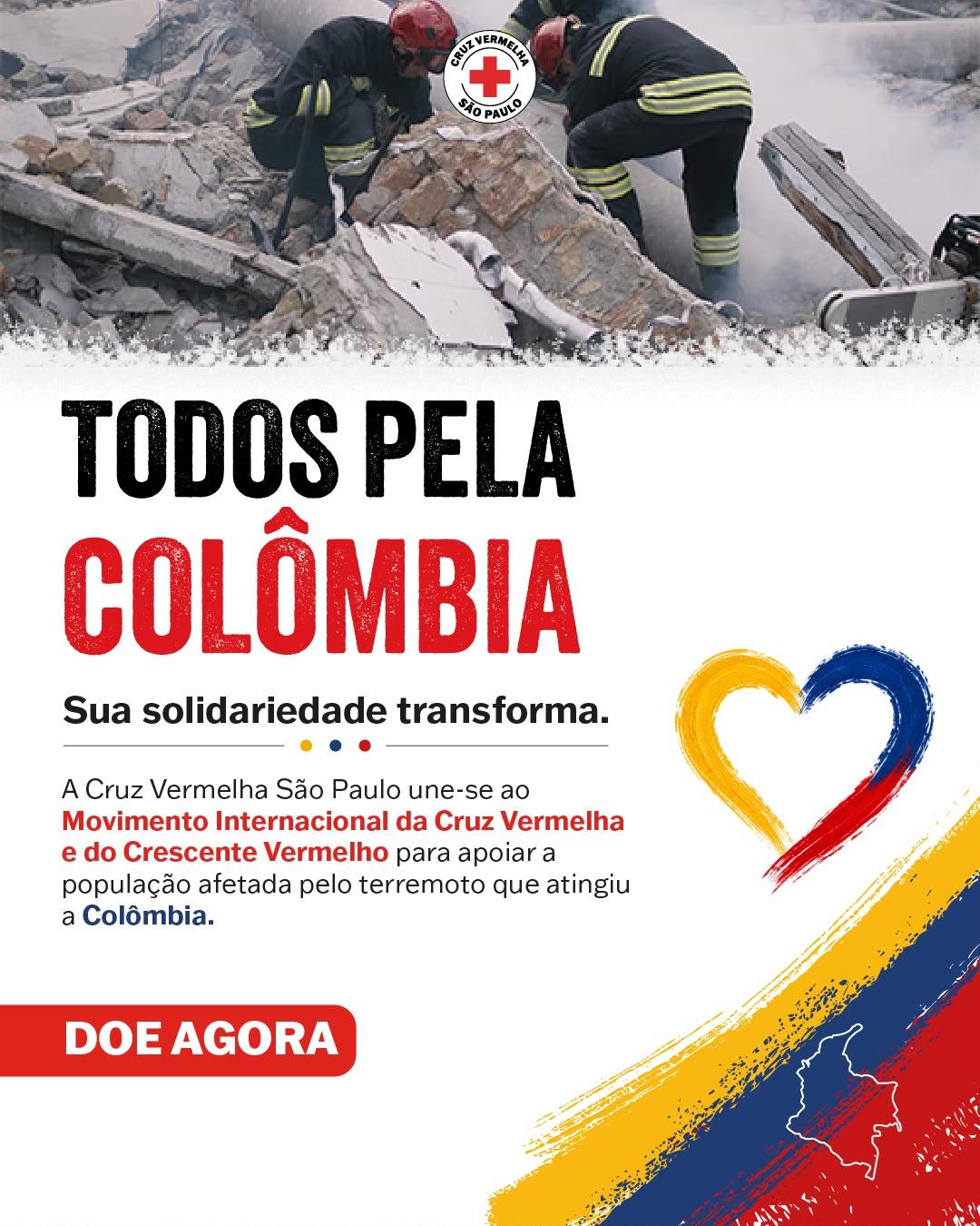 Cruz Vermelha São Paulo lança campanha TODOS PELA COLÔMBIA para apoiar vítimas do terremoto
