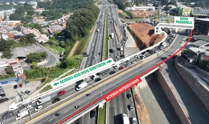 Obras nas marginais da Castello Branco alteram circulação de pedestres no Viaduto Ottone Rusalen, em Barueri